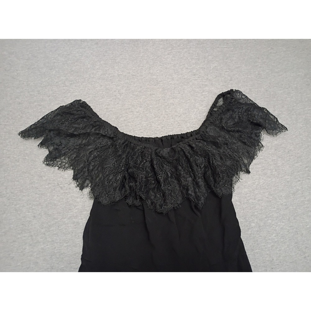 Sandro Paris Black Lace Off The Shoulder Romper Ruffle Hem P5958E-20 Size 1